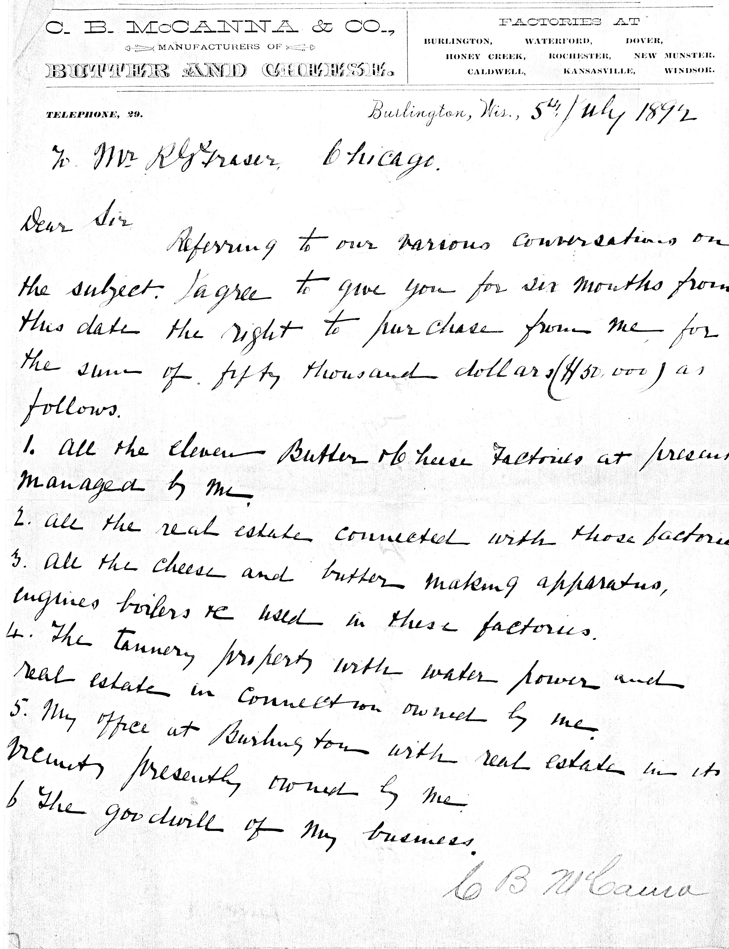 McCanna-Fraser Purchse contract-1892-7-5